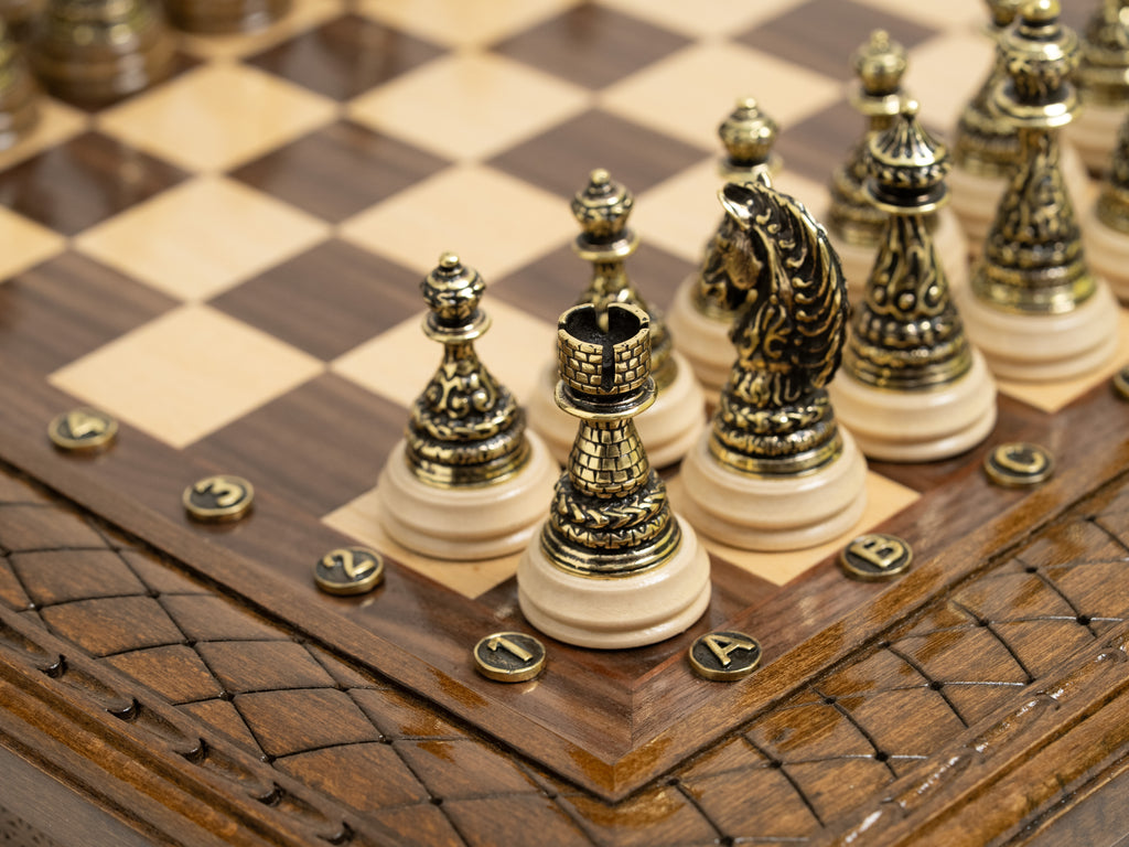 Handmade Chess Set with Storage & Bronze Pieces - Luxury Handcrafted Set - Unumperfectus