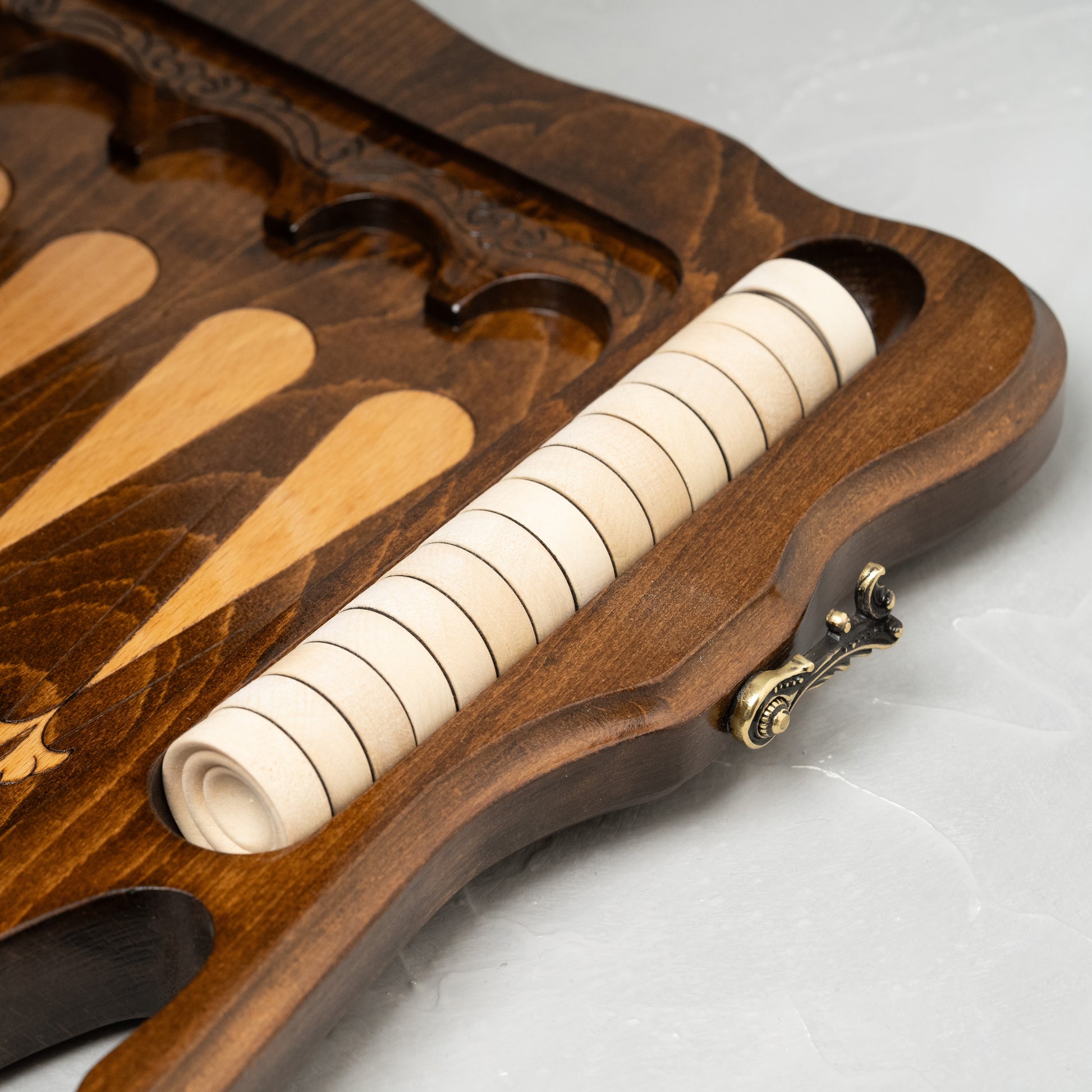 Luxury Backgammon Set – Pomegranate Design with Bronze Details - Unumperfectus
