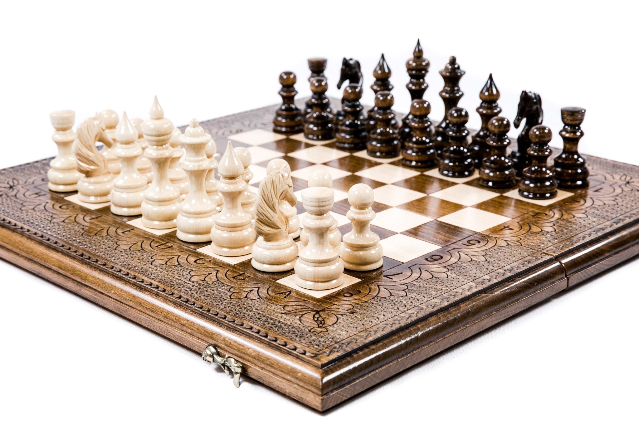 Handcrafted wooden chess set and wooden backgammon timeless design