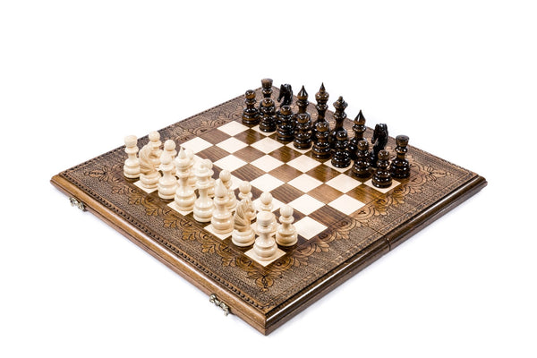 Luxury Armenian classic wooden chess set and backgammon board
