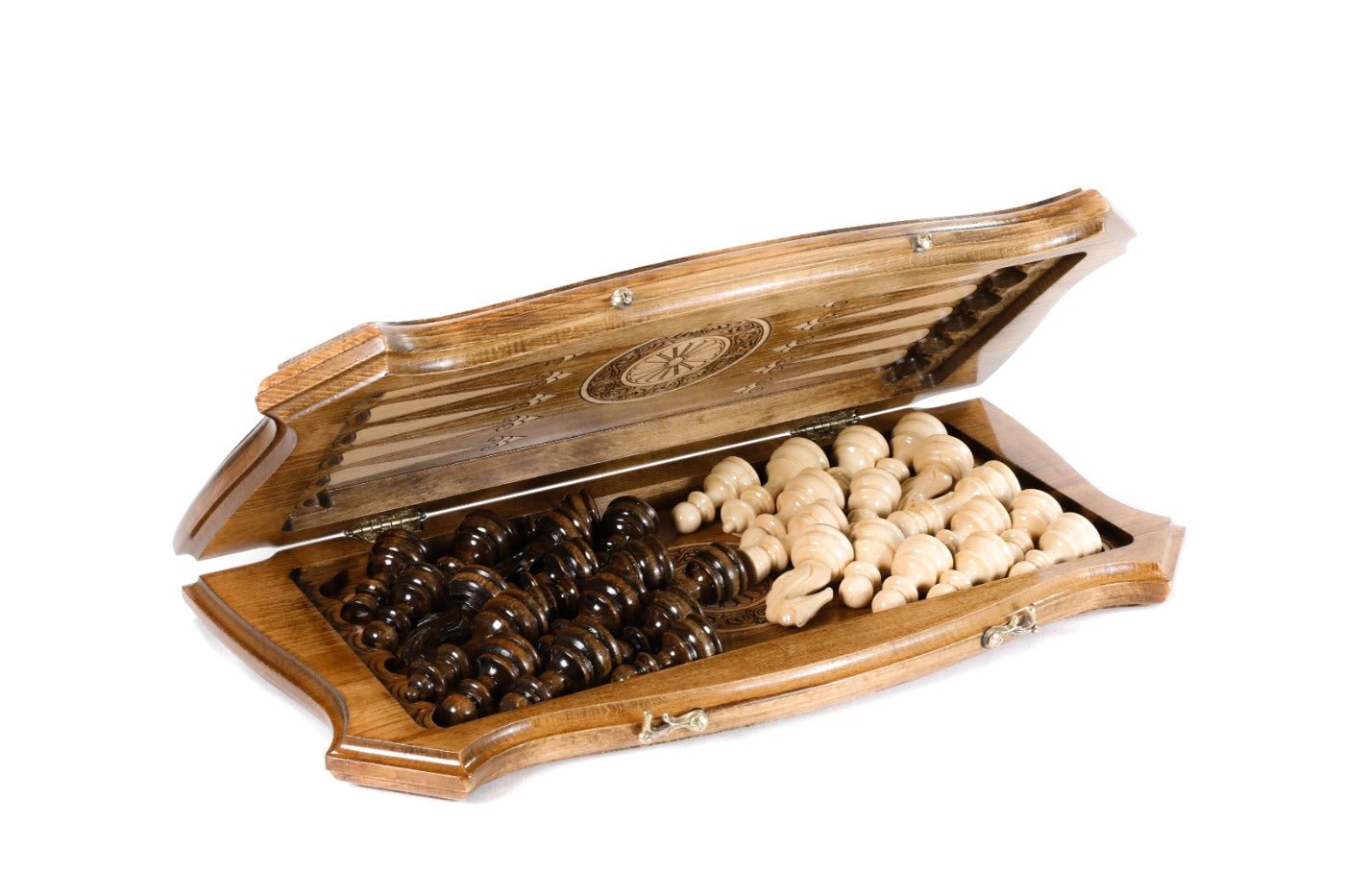 Wooden Carved Chess Set & Backgammon Board  50 cm / 19.6" - Unumperfectus