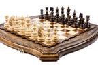 Handcrafted wooden chess set and wooden backgammon Armenian themed craftsmanship
