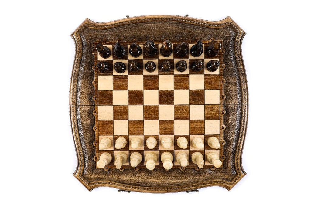 Wooden Carved Chess Set & Backgammon Board  50 cm / 19.6" - Unumperfectus