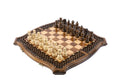 Luxury Armenian wooden chess set with braid pattern and contour outline