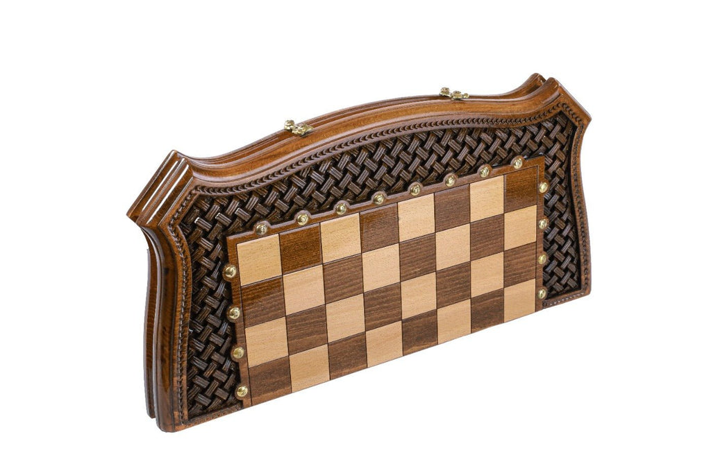 Wooden Chess Set & Backgammon Board With Braid Pattern 50 cm | 19.7" - Unumperfectus