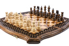 Handcrafted wooden chess set and wooden backgammon Armenian themed design