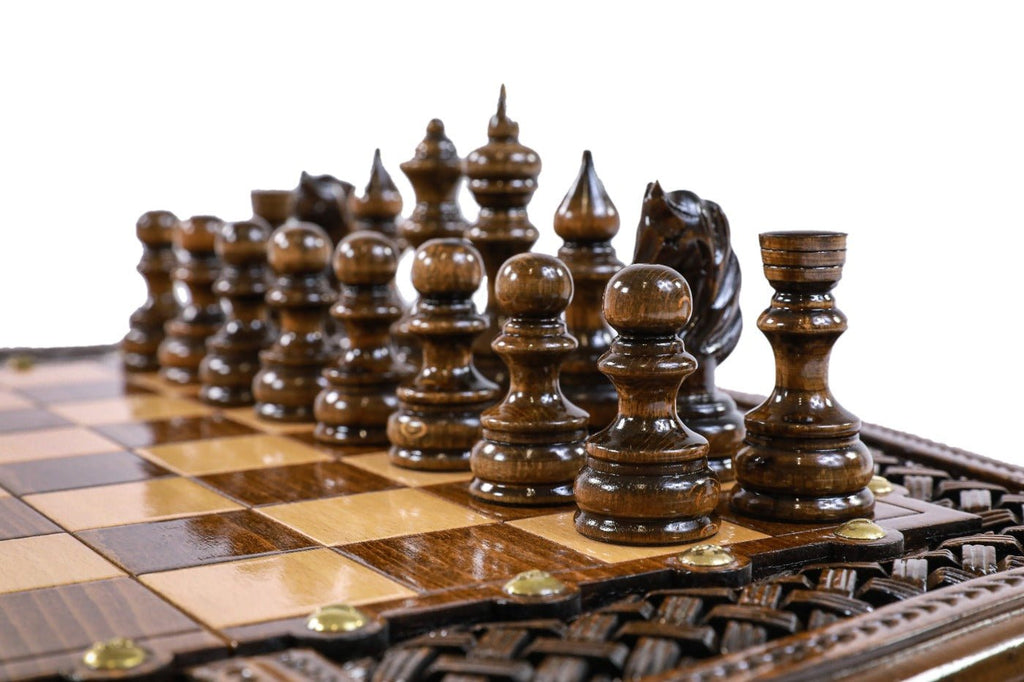 Wooden Chess Set & Backgammon Board With Braid Pattern 50 cm | 19.7" - Unumperfectus