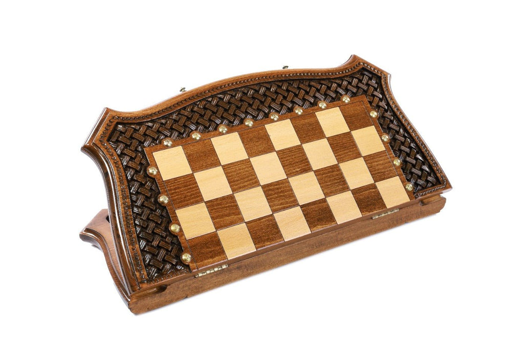 Wooden Chess Set & Backgammon Board With Braid Pattern 50 cm | 19.7" - Unumperfectus