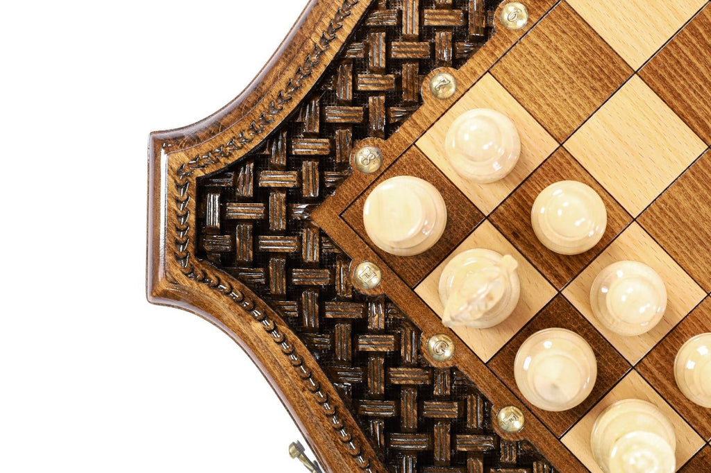 Wooden Chess Set & Backgammon Board With Braid Pattern 50 cm | 19.7" - Unumperfectus