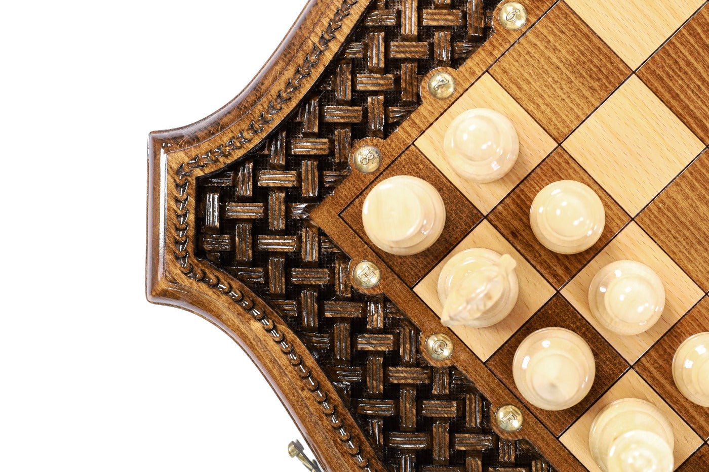 Wooden Chess Set & Backgammon Board With Braid Pattern 50 cm | 19.7" - Unumperfectus