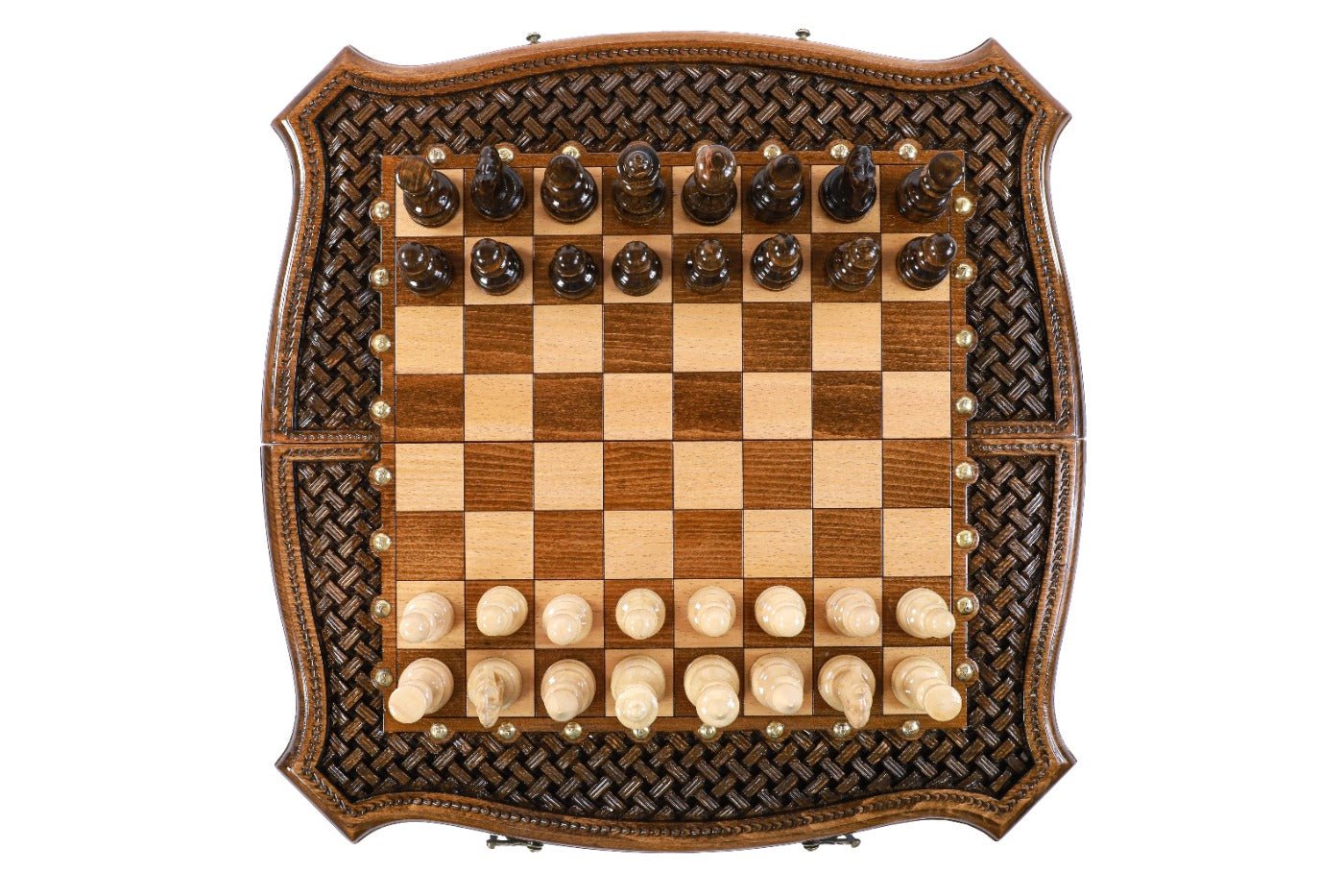 Wooden Chess Set & Backgammon Board With Braid Pattern 50 cm | 19.7" - Unumperfectus