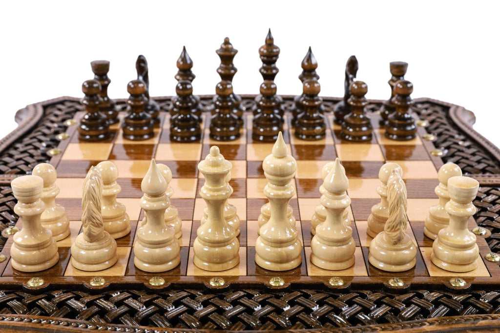 Wooden Chess Set & Backgammon Board With Braid Pattern 50 cm | 19.7" - Unumperfectus