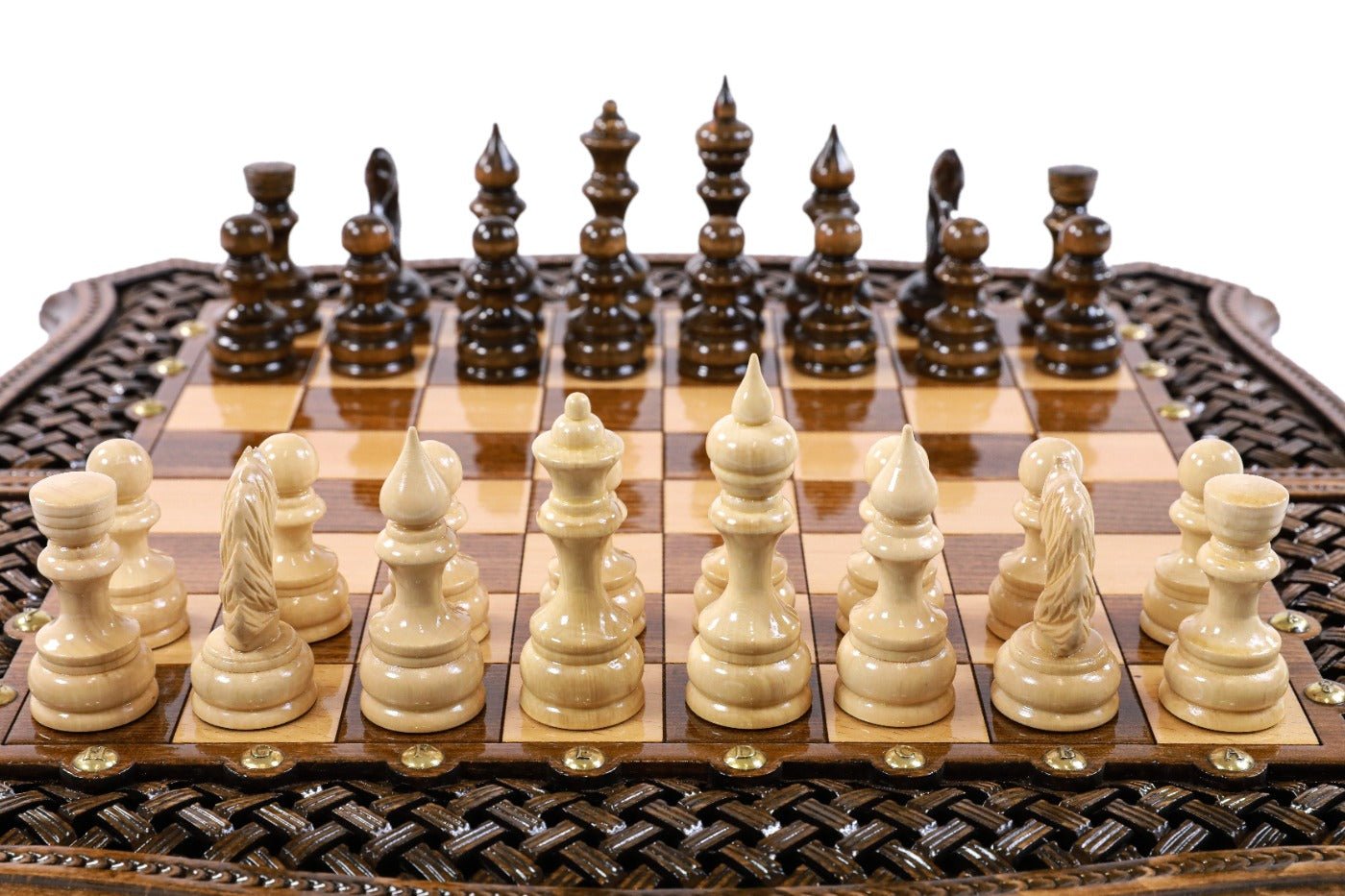 Wooden Chess Set & Backgammon Board With Braid Pattern 50 cm | 19.7" - Unumperfectus