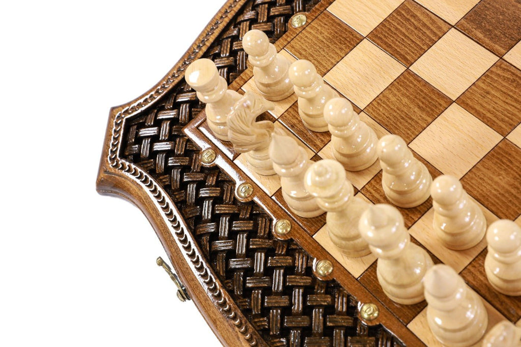 Wooden Chess Set & Backgammon Board With Braid Pattern 50 cm | 19.7" - Unumperfectus