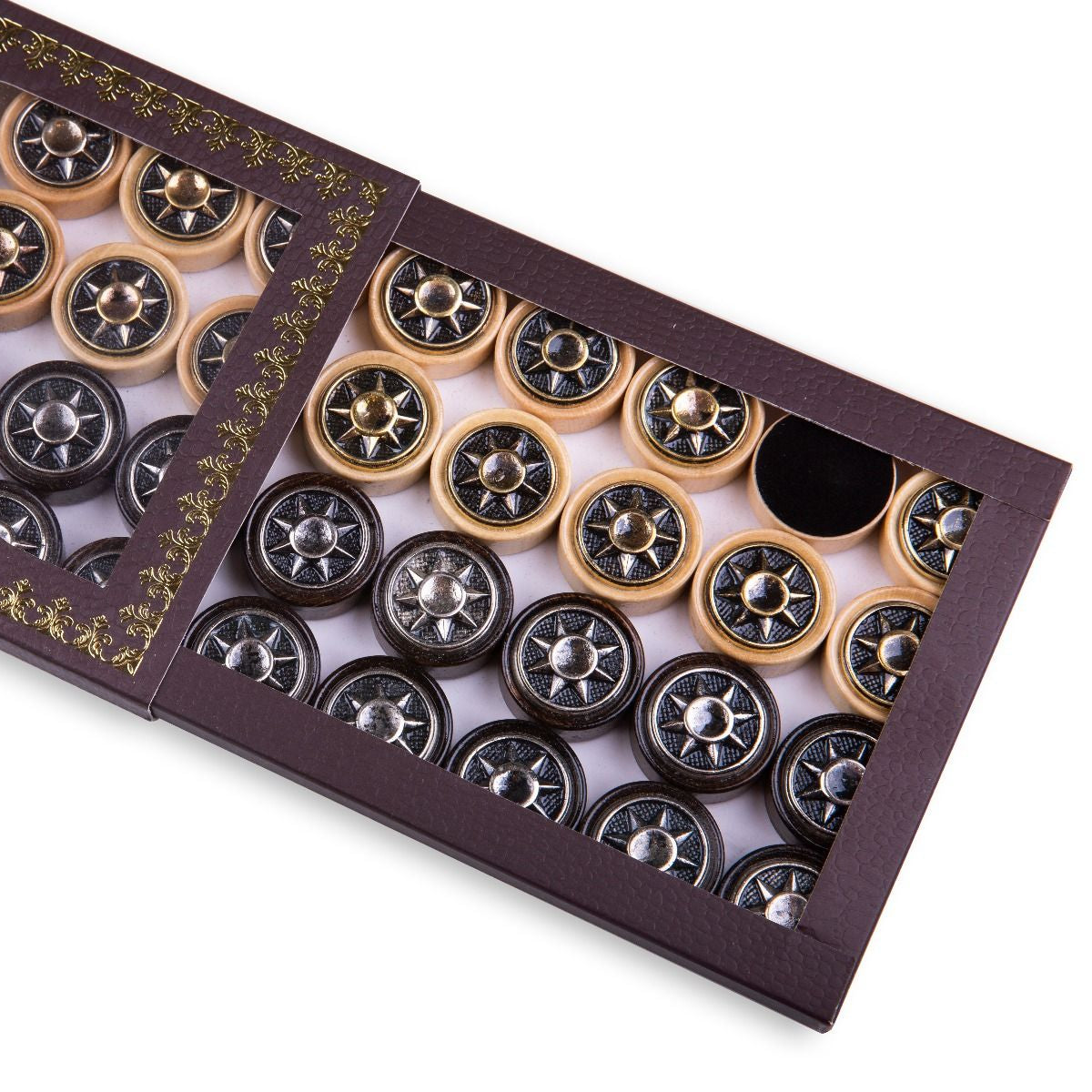 Luxury Backgammon Pieces - Octagram Star Design in Wood & Bronze Mix - Unumperfectus