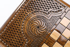 Pomegranate Tree Heritage backgammon board - side profile showing the craftsmanship