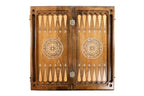 Ornamental Snowflake Motif backgammon board - angled view