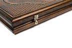 Ornamental Snowflake Motif backgammon board - close-up of the carved design