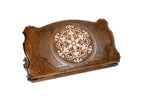 Snowflake backgammon set closed, pale snowflake on a stippled round panel, scalloped contour edge, 23.6 inch / 60 cm