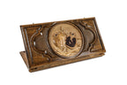 Closed Pomegranate Heritage backgammon board showing the detailed hand-carved fruit and vine motif.
