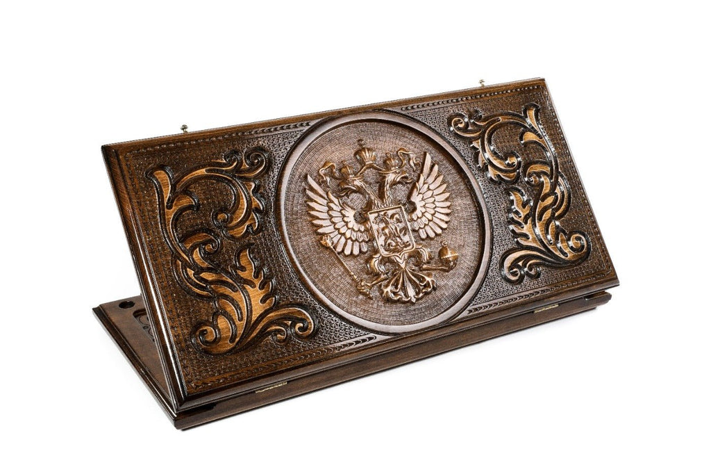 Wooden backgammon board with Coat of Arms of Russian Federation design 23.6 inch