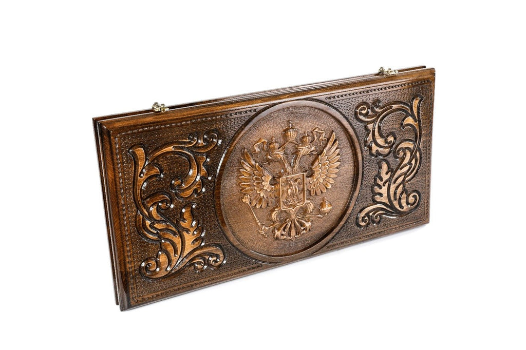 Wooden Backgammon Board Coat of Arms of Russian Federation 23.6" | 60 cm - Unumperfectus