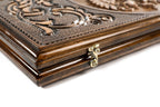 Coat of Arms of Russian Federation backgammon board - close-up of the carved design