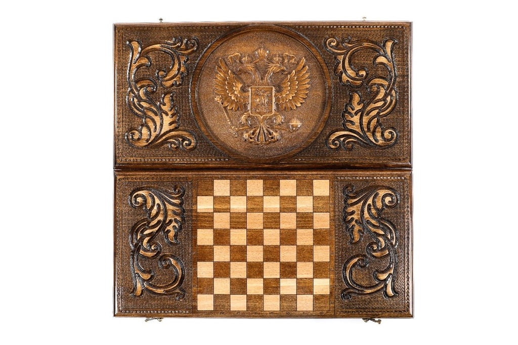 Wooden Backgammon Board Coat of Arms of Russian Federation 23.6" | 60 cm - Unumperfectus