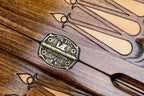 Coat of Arms of Russian Federation backgammon board - detail of the wood grain and finish