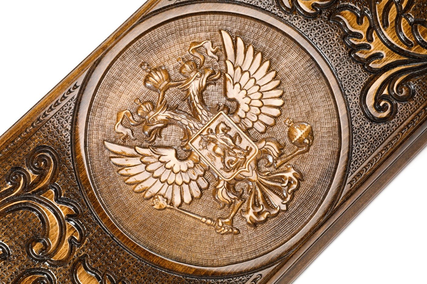 Handcrafted backgammon set with Russian emblem detailing