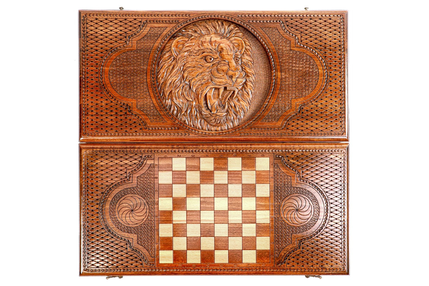 Luxury Lion Backgammon Set – Handcrafted Wooden Board with Lion Design - Unumperfectus