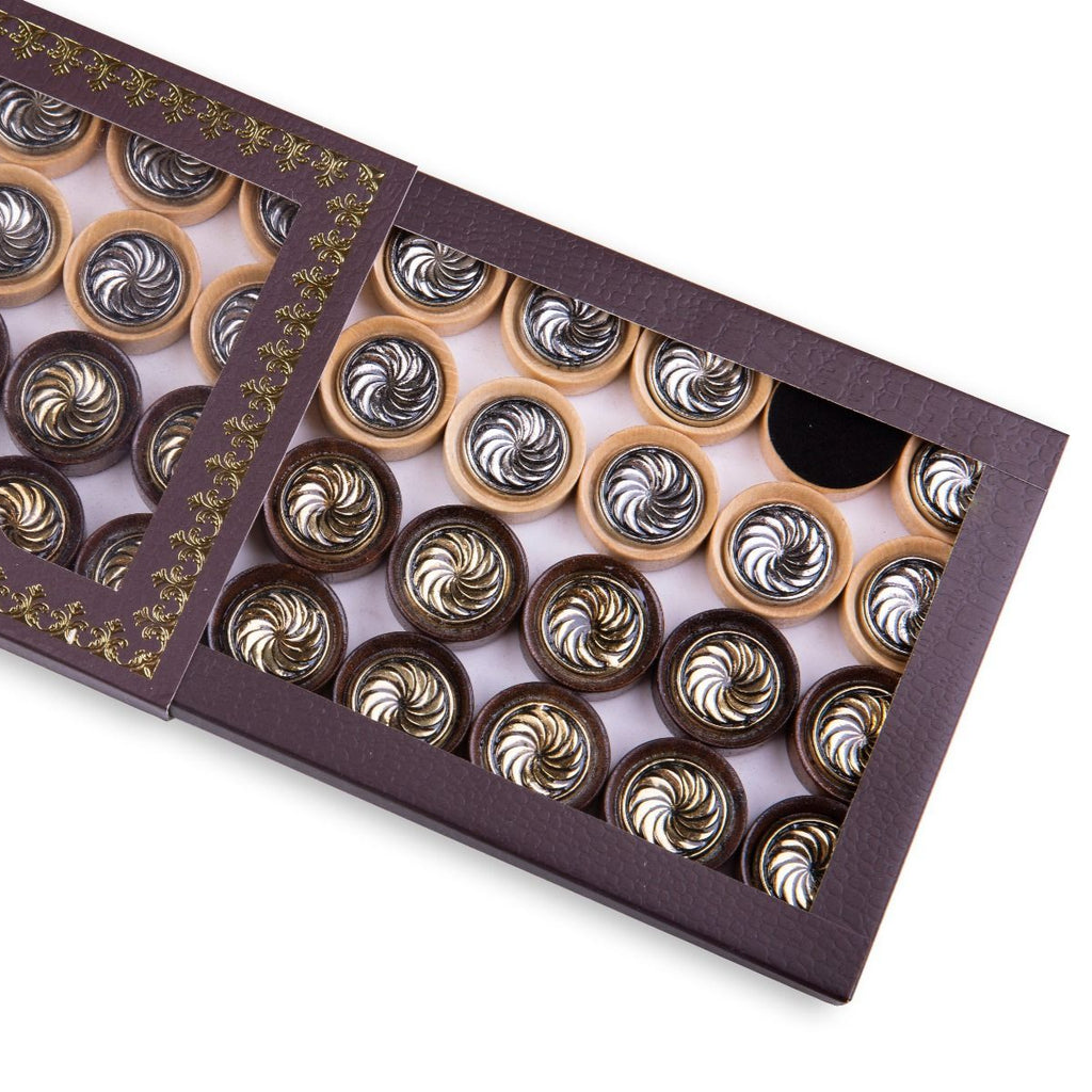 Backgammon Pieces - Armenian Eternity Sign with Bronze Details - Unumperfectus