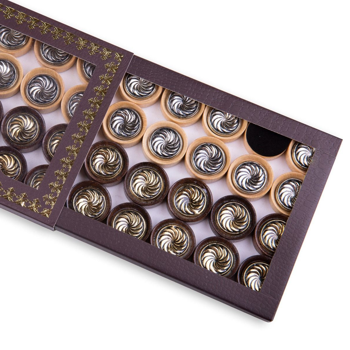 Backgammon Pieces - Armenian Eternity Sign with Bronze Details