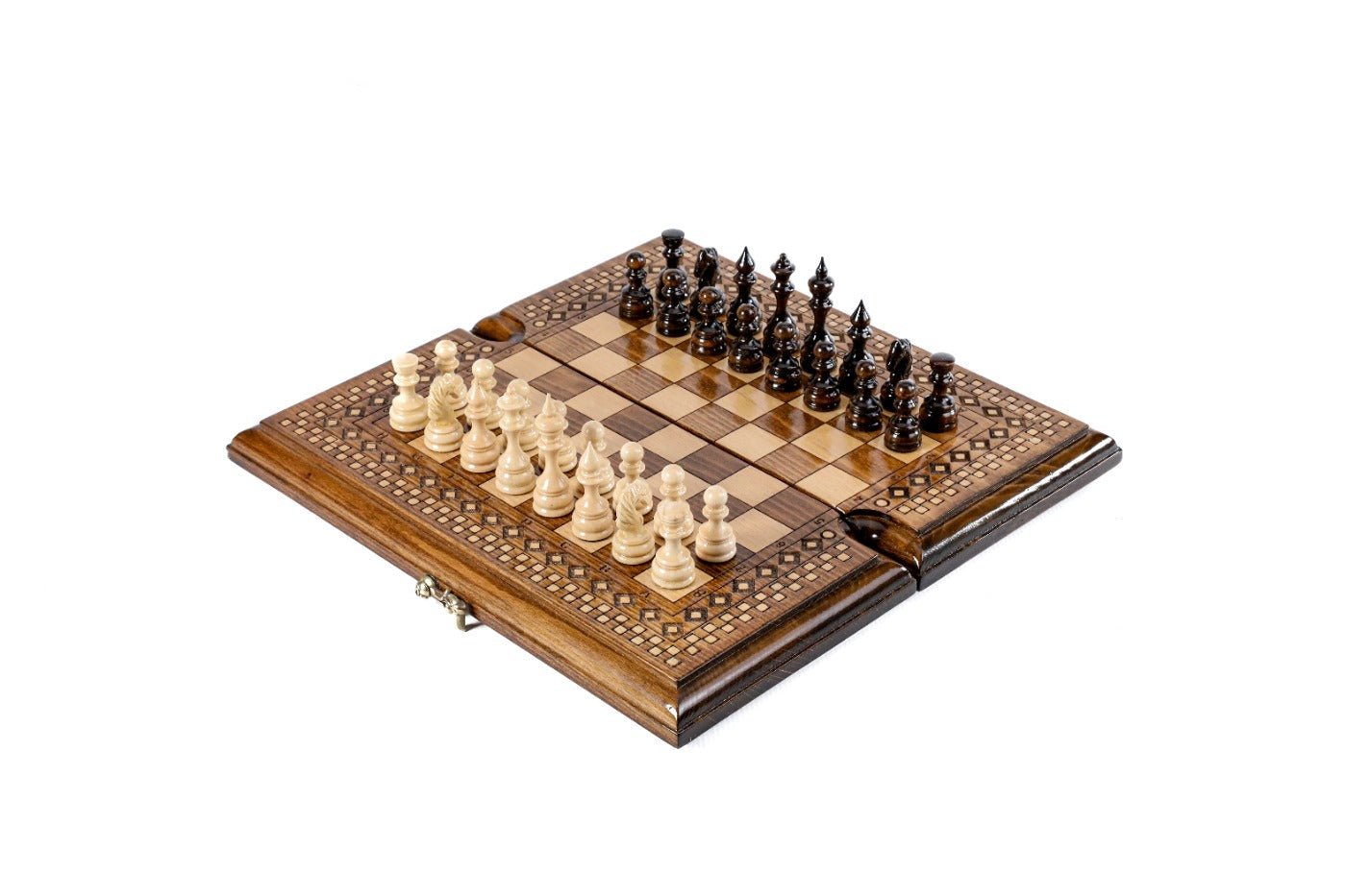 Luxury Armenian wooden chess set with classic carpet pattern