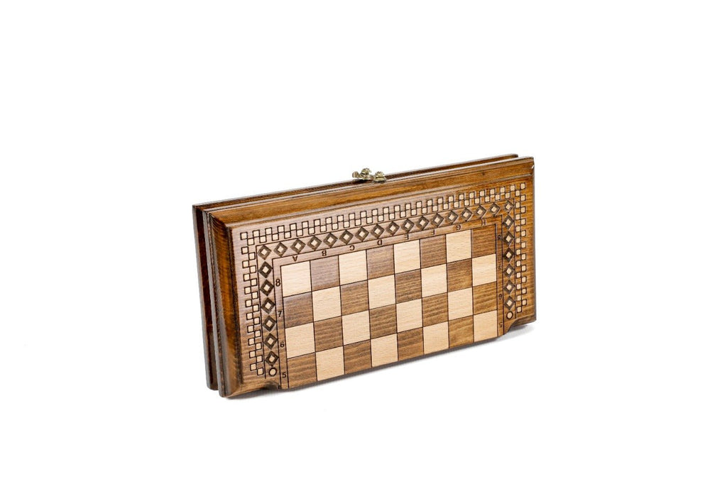Wooden Carved Chess Set & Backgammon With Carpet Pattern 30 cm | 11.8" - Unumperfectus