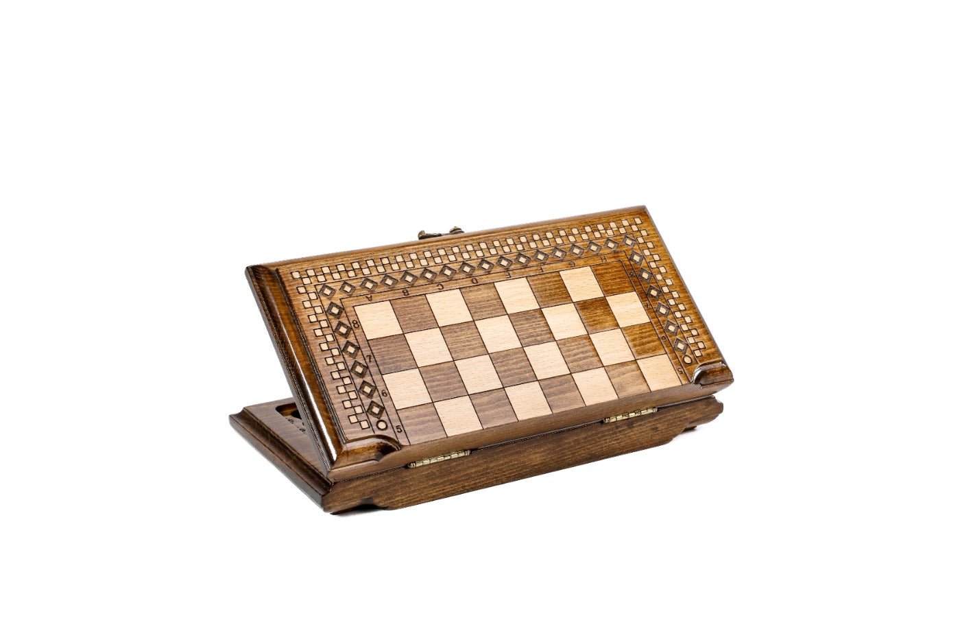 Wooden Carved Chess Set & Backgammon With Carpet Pattern 30 cm | 11.8" - Unumperfectus