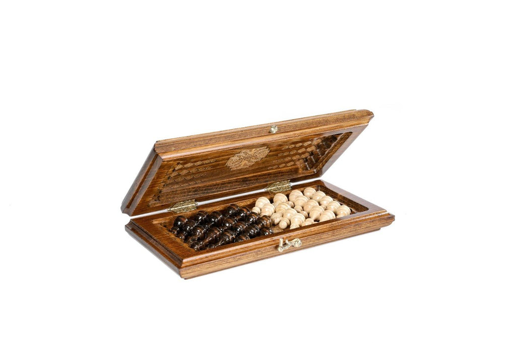 Wooden Carved Chess Set & Backgammon With Carpet Pattern 30 cm | 11.8" - Unumperfectus