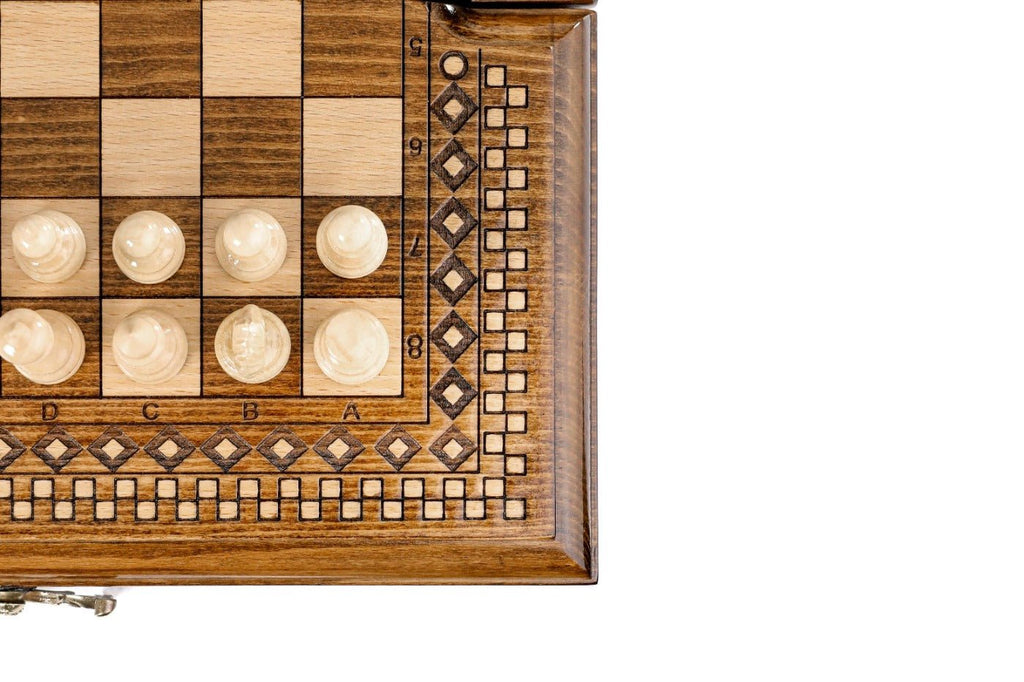 Wooden Carved Chess Set & Backgammon With Carpet Pattern 30 cm | 11.8" - Unumperfectus