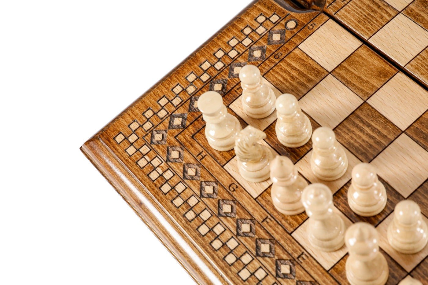 Wooden Carved Chess Set & Backgammon With Carpet Pattern 30 cm | 11.8" - Unumperfectus