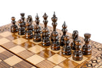 Carved Carpet Pattern chess and backgammon set - angled view showing the craftsmanship