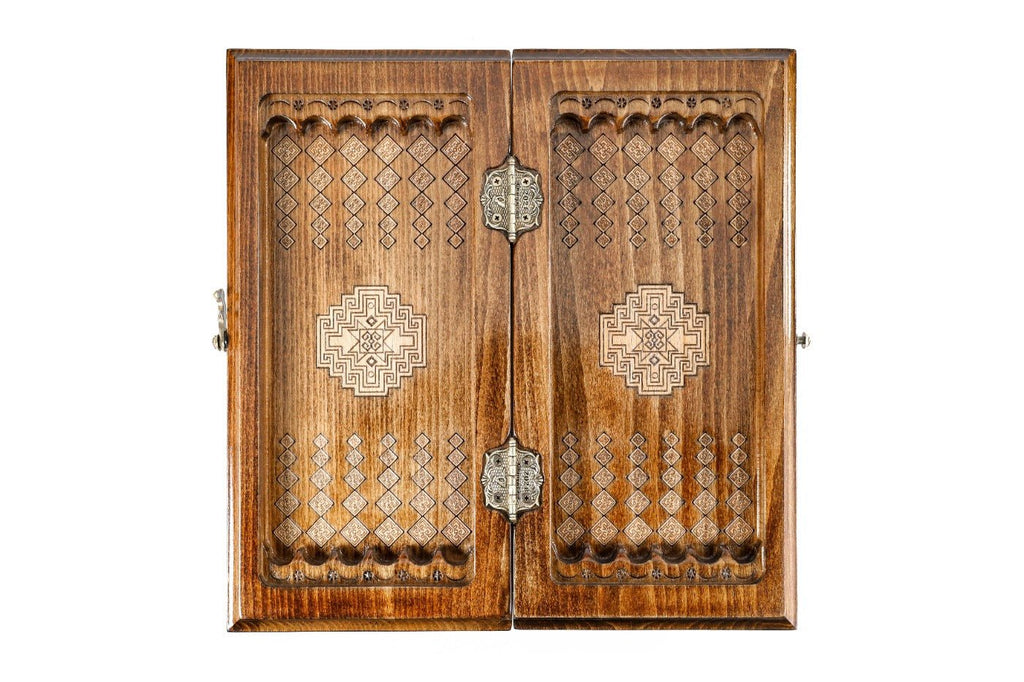 Wooden Carved Chess Set & Backgammon With Carpet Pattern 30 cm | 11.8" - Unumperfectus