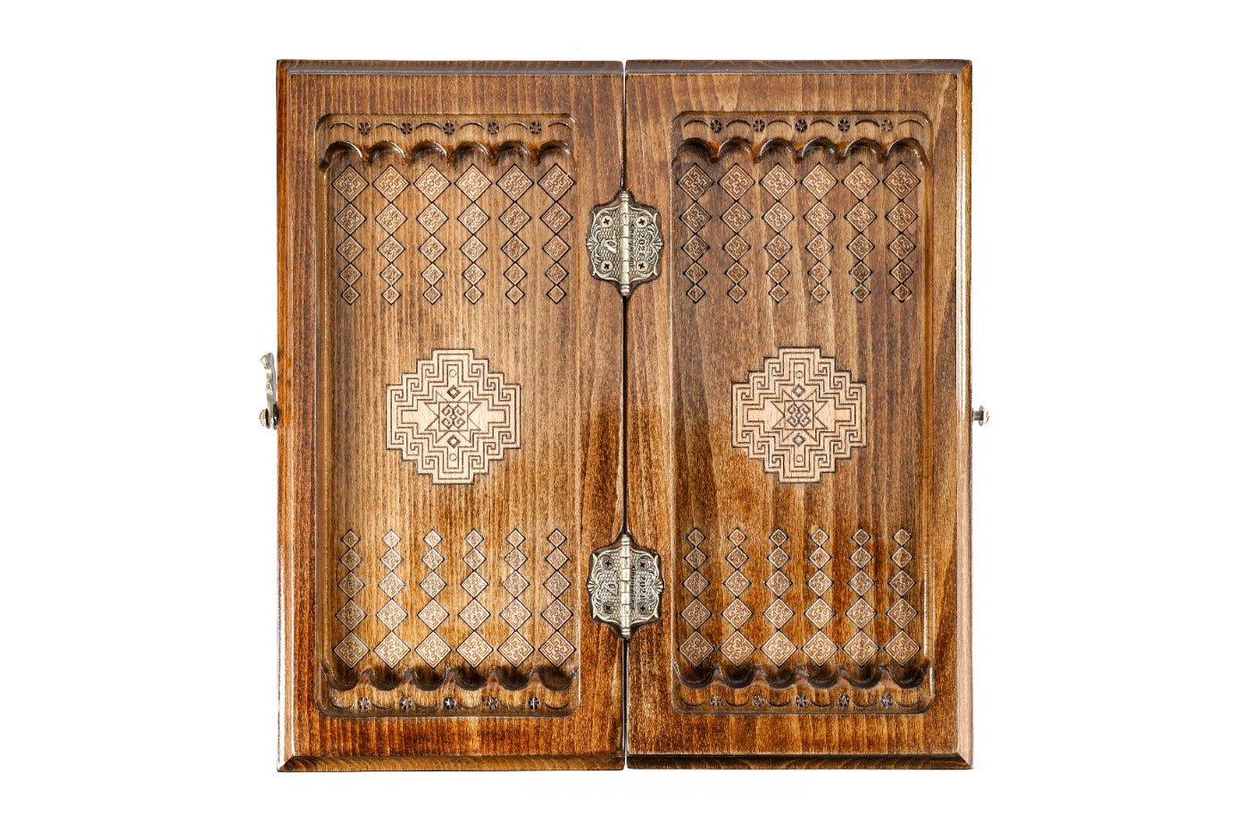 Wooden Carved Chess Set & Backgammon With Carpet Pattern 30 cm | 11.8" - Unumperfectus