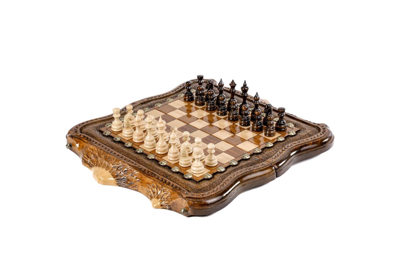 Luxury Armenian wooden chess set with Mount Ararat outline wooden chess board