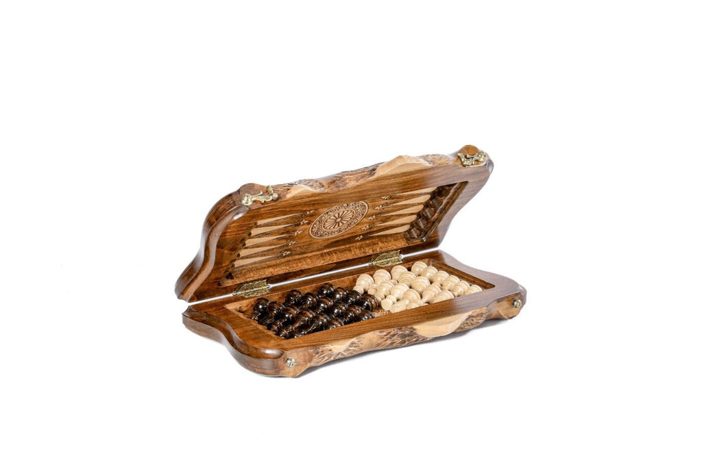 Wooden Carved Chess Set & Backgammon Board 30 cm | 11.8" - Unumperfectus