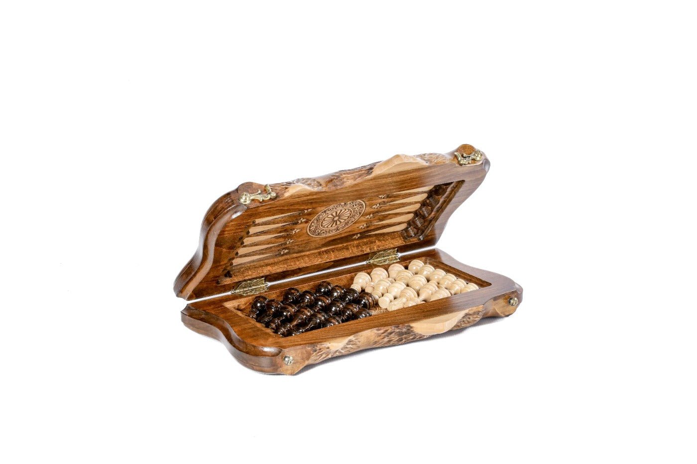 Wooden Carved Chess Set & Backgammon Board 30 cm | 11.8" - Unumperfectus