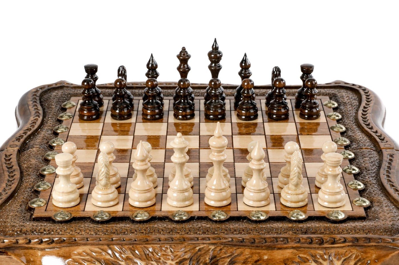 Wooden Carved Chess Set & Backgammon Board 30 cm | 11.8" - Unumperfectus
