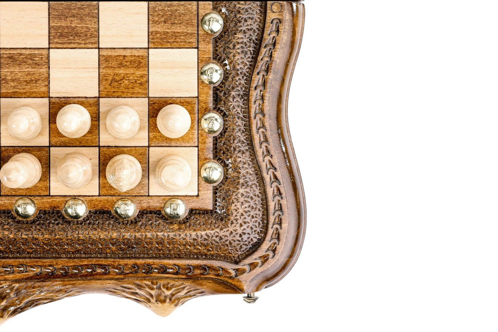 Wooden Carved Chess Set & Backgammon Board 30 cm | 11.8" - Unumperfectus