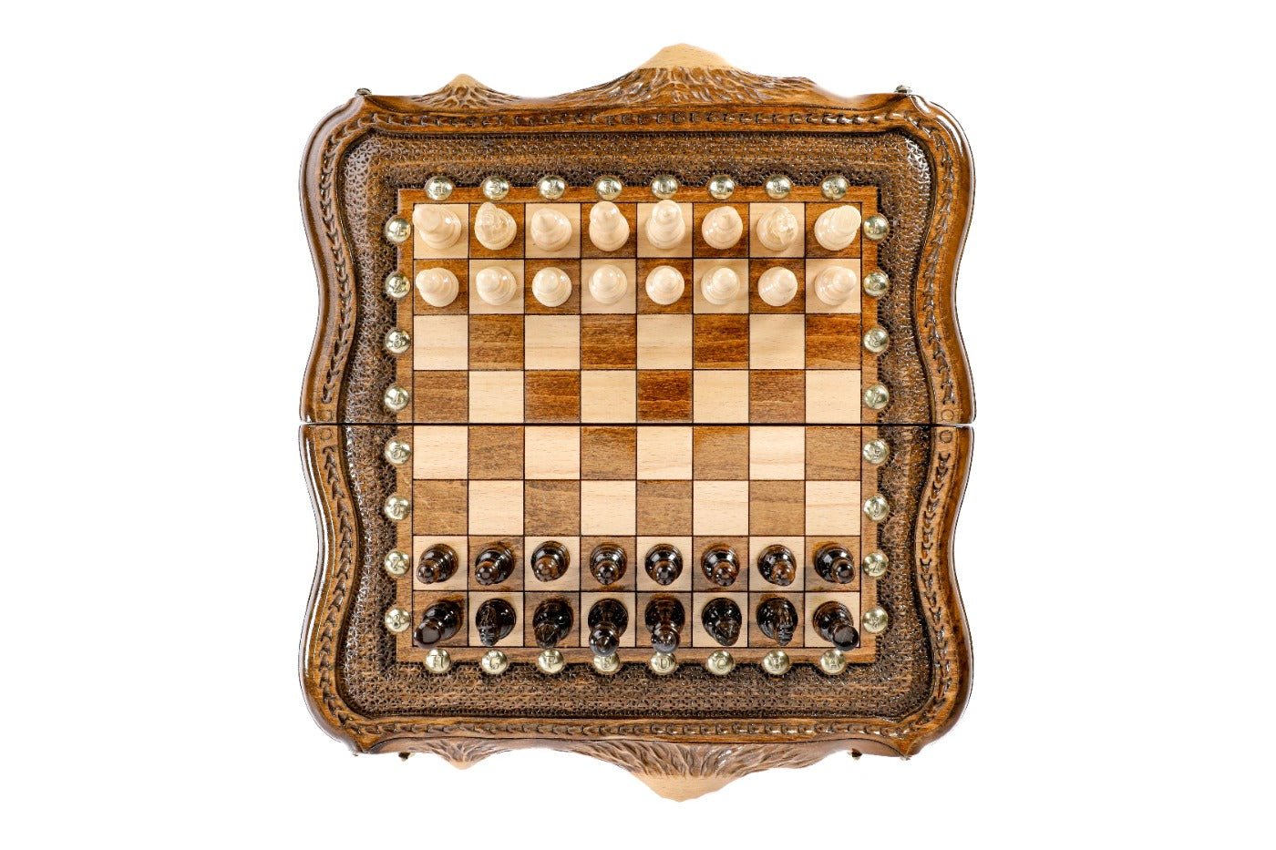 Wooden Carved Chess Set & Backgammon Board 30 cm | 11.8" - Unumperfectus