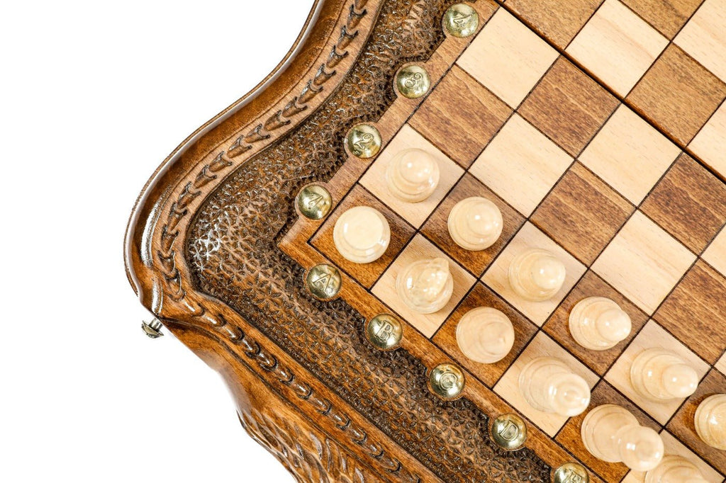 Wooden Carved Chess Set & Backgammon Board 30 cm | 11.8" - Unumperfectus