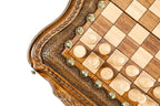 Carved chess and backgammon set - close-up of the playing squares